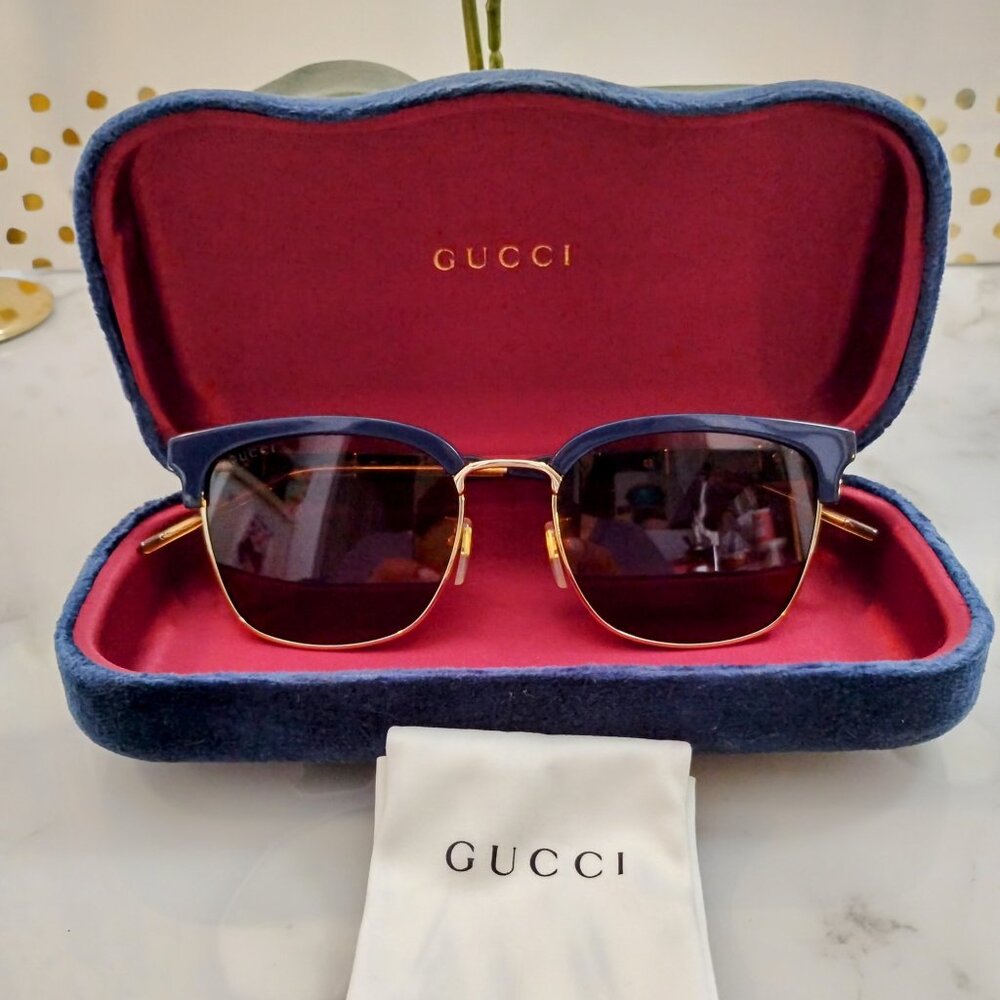 GUCCI 55MM MEN'S CLUB MASTER METAL FRAME SUNGLASSES BLUE